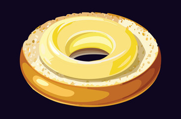 Donut Bagel with Cream Cheese - Vector Illustration