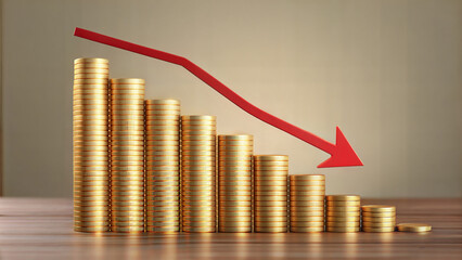 Gold Coin Stacks Show Declining Financial Market Trends