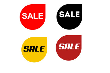 Set of Four Colorful Sale Tag Icons with Bold White SALE Text – Red, Black, Yellow, and Brown Promotional Labels for Marketing and E-commerce









