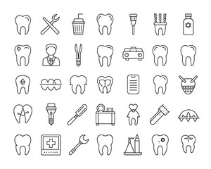 Flat Dental Line Art Collection