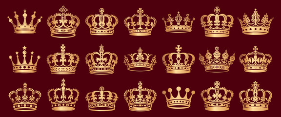 Elegant gold crowns collection isolated illustration, vector set © Rawpixel.com
