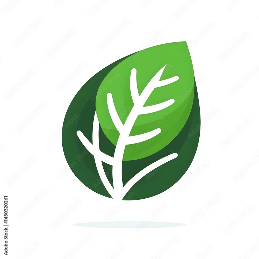Poster simple green leaf icon in flat vector style with soft rounded edges on white background, clean and m