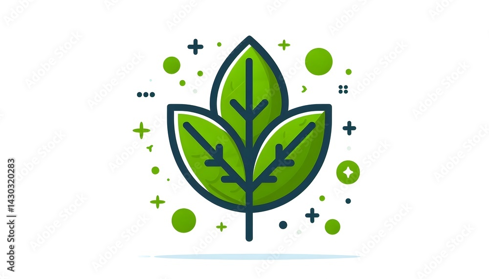 Aufkleber flat vector green leaf icon with soft edges and clean minimal design, isolated on white background a