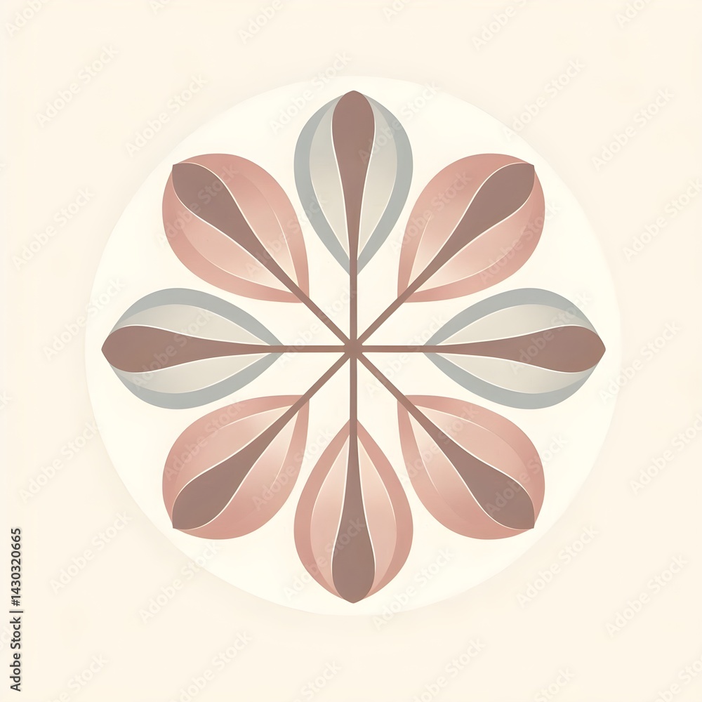 Poster minimalist flower icon with circular petal pattern in soft pastel colors, isolated on neutral backgr