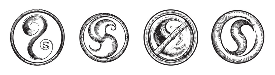 Vintage S-Shaped Logos with Elegant Curves and Unique Designs, vintage retro hipster logo design, vector illustration, engraving design