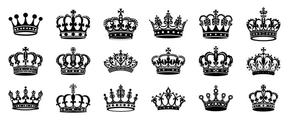 Elegant royal crown collection isolated illustration, vector set