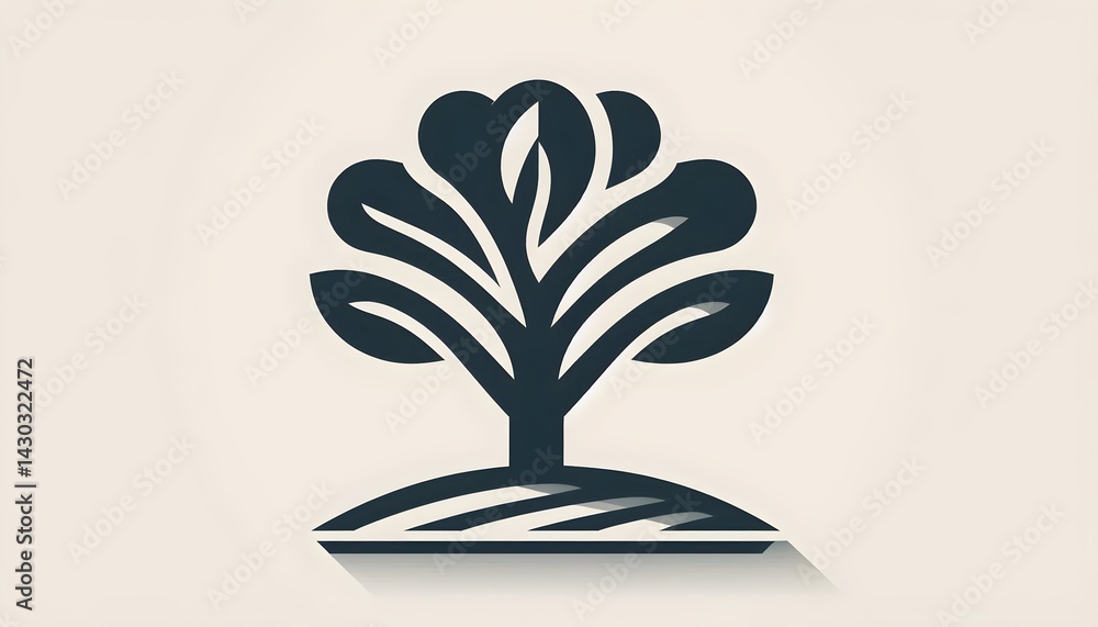 Poster flat vector design of tree symbol in bold and smooth style, cleanly isolated on soft neutral backgro