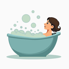Naklejka premium woman in blue bathtub with bubbles