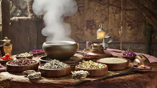 Mystic Herbal Potion Brewing: A Still Life of Ancient Remedies