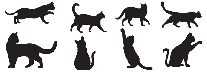 Set of silhouettes of cats on a white background. Vector illustration. design eps 10 