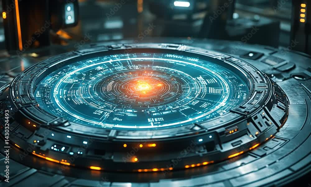 Aufkleber futuristic control panel with glowing elements, set in a high-tech environment showcasing advanced t