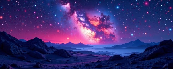 Abstract artistic interpretation of the Milky Way in vibrant colors with sparkling stars and cosmic atmosphere, outer space, stars
