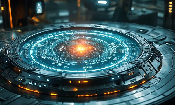 Futuristic control panel with glowing elements, set in a high-tech environment showcasing advanced technology
