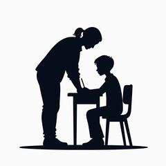 teacher helping student with homework at desk  silhouette illustration