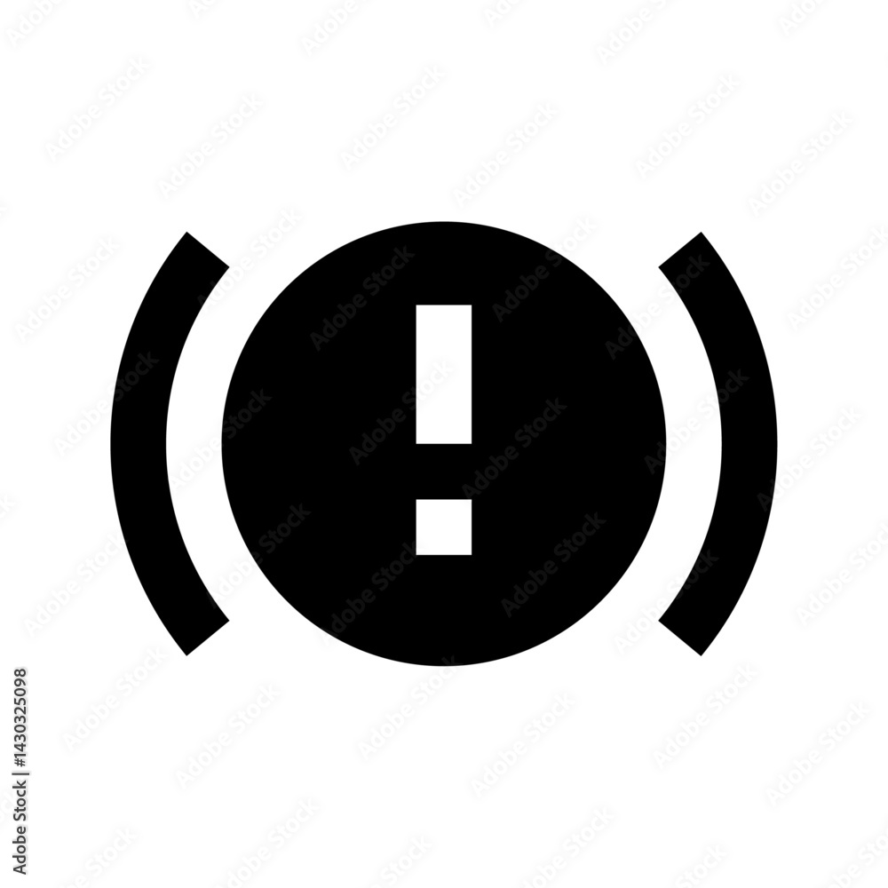 Poster illustration of a car warning light with exclamation point inside a circle and curved lines around i
