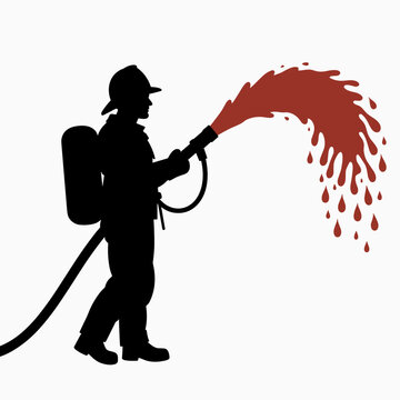 recommend clip art: firefighter spraying water hose  silhouette illustration