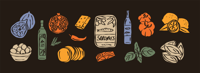 Flat vector retro italian food illustration