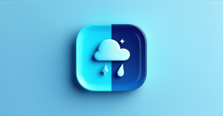 Fototapeta premium Smooth cyan and dark blue smart weather adaptation app icon with climate resilience tools flat three dimensional glossy style round square shape modern app icon featuring clean