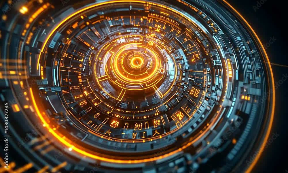 Aufkleber futuristic digital interface showcasing intricate circular patterns and glowing elements