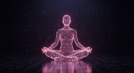 Digital silhouette of a meditating woman in a dark background  