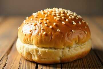 Sesame seed topped bun, soft and slightly glossy , baking, texture, glossy