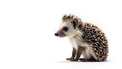 Obraz premium Single hedgehog, facing right, on pure white backdrop, wildlife, macro