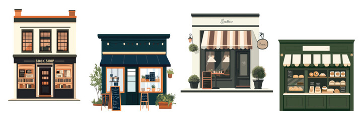 Charming storefronts illustration collection, isolated vector set