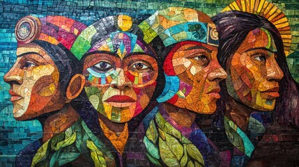 Colorful mosaic artwork depicting four diverse faces, symbolizing unity and culture.