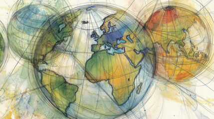 Obraz premium Visualization of Multiple Global Crises of the 21st Century in Sketched Watercolor Style