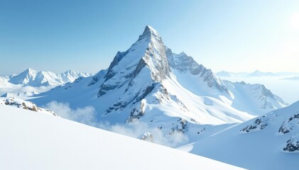 Snow-covered mountain peak, stark white landscape , clean, vast, arctic