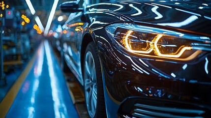 Gleaming Headlights: A New Car Rolls Off The Assembly Line
