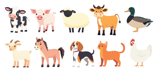 Fototapeta premium Cute farm animal illustrations, vector element set