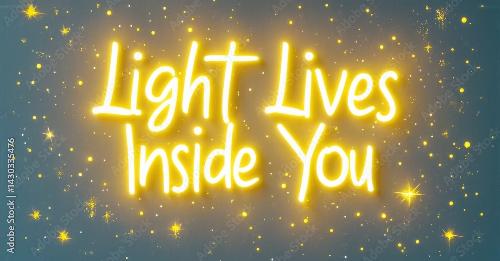 Aufkleber bright yellow text reads light lives inside you against dark teal background. sparkles add whimsical