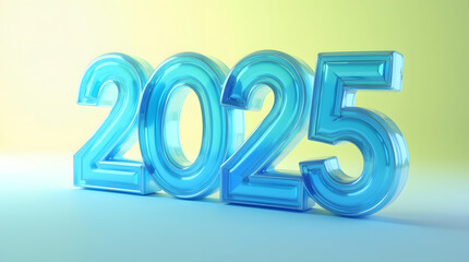 A vibrant and modern depiction of the year 2025 in glossy blue numbers against a soft gradient background.