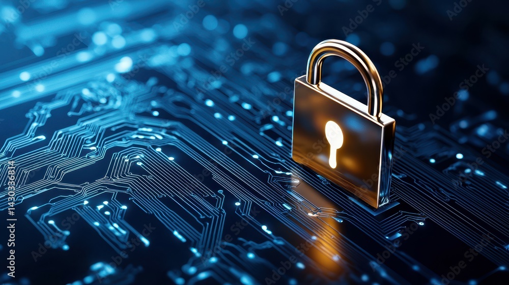 Poster digital padlock symbolizing cyber security and data protection.