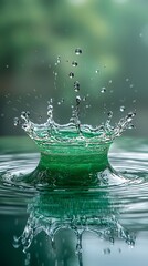 Water droplet impact, nature backdrop, ripples, calm scene, nature photography