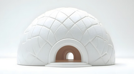 A modern, textured igloo structure with an arched entrance against a minimalist backdrop.