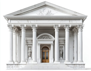 Obraz premium Classical Entablature with Corinthian Columns and Sculptures on Isolated White Background