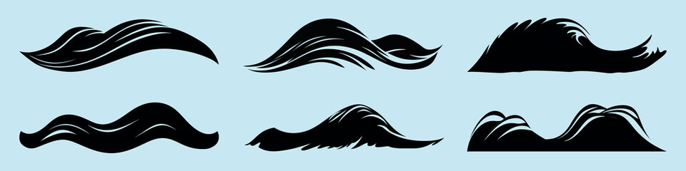 Stylized wave silhouette collection, isolated element set vector