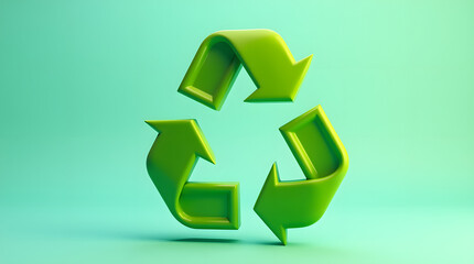 Obraz premium A vibrant green recycling symbol against a soft green background, embodying eco-friendliness and sustainability.