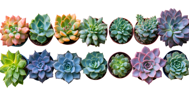 Set of succulent plants in various positions isolated on white background