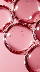 Close-up of Pink Cosmetic Ampoule and Skincare Texture. Close-up shots, raw graphic photos. Cosmetics advertising materials.
