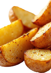 Golden-Brown Baked Potato Wedges and Crispy Fried Potatoes Isolated on Transparent Background for Food Marketing and Culinary Use