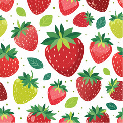 Seamless colorful Strawberry Pattern with Green and and Red Strawberries Vector 