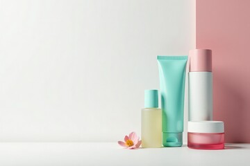 White background showcasing skincare products, background, minimal