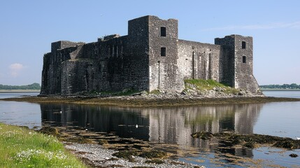 Majestic Rockfort Castle reflecting on calm waters, a serene coastal scene.