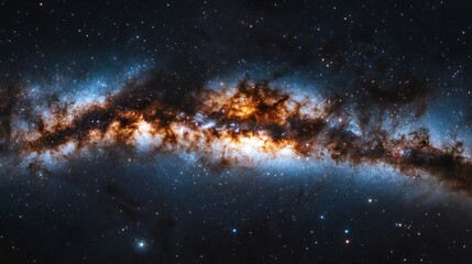 Fototapeta premium Cosmic expanse displays fiery nebulae amidst starlit void.