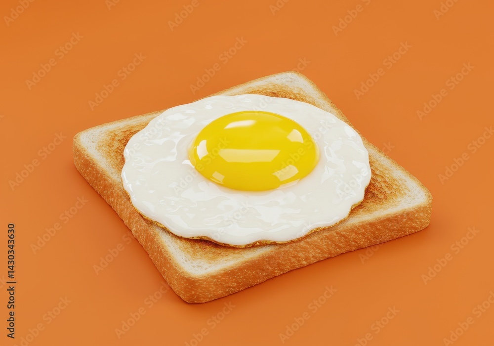 Poster a close up of a fried egg on toast against an orange background in a studio setting with soft light