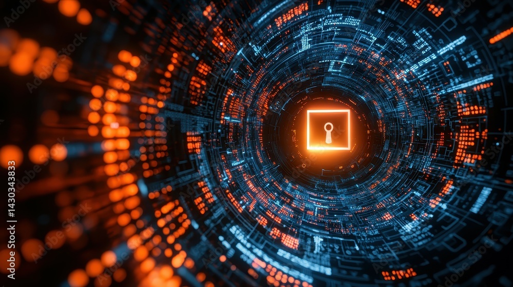 Poster digital abstract animation depicting a secure data connection with vibrant colors.