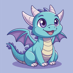 Little cute cartoon baby dragon with wings